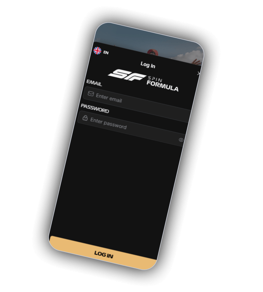 Spin Formula log-in modal with email and password fields on the SF branded panel